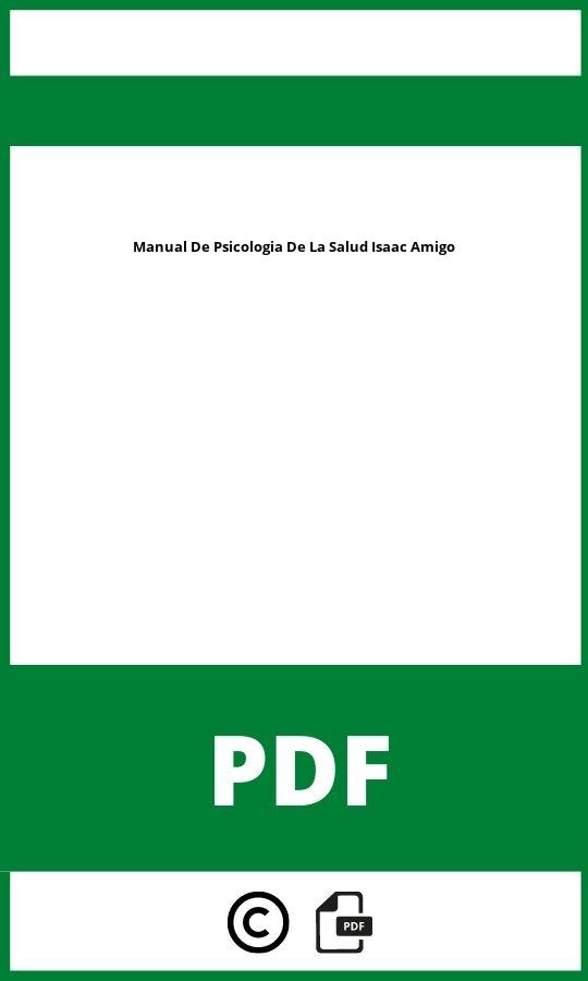 Manual De Psicologia De La Salud Isaac Amigo Pdf Gratis
